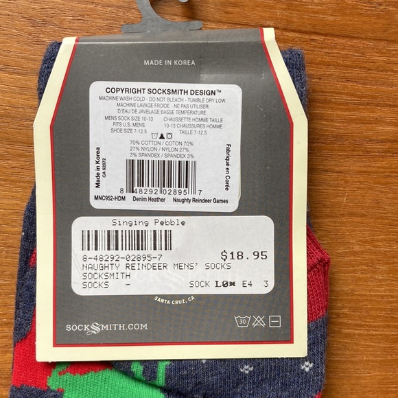 SOCKSMITH Naughty Reindeer Holiday Christmas Socks NWT - Picture 4 of 4